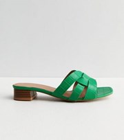 New Look Dark Green Faux Croc Mule Block Heel Sandals